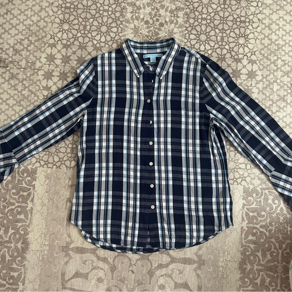 Draper James Plaid Bell-Sleeve Button Up Top - Size 14 - Picture 3 of 8